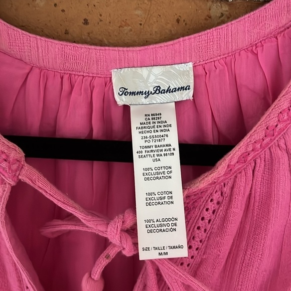 Tommy Bahama pink 100% cotton tiered dress with tassels, size M - Picture 2 of 3